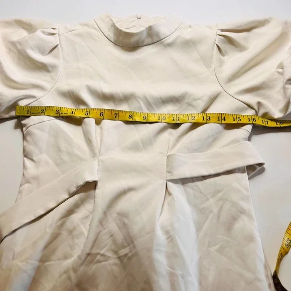 Caara Dress Size Small Fritz High Neck Puff Sleeves Ivory - Picture 9 of 11